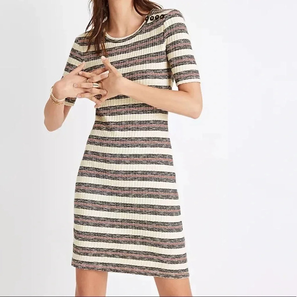 Madewell Short-Sleeve Mini Dress in Lawton Stripe Size Small - Picture 1 of 8